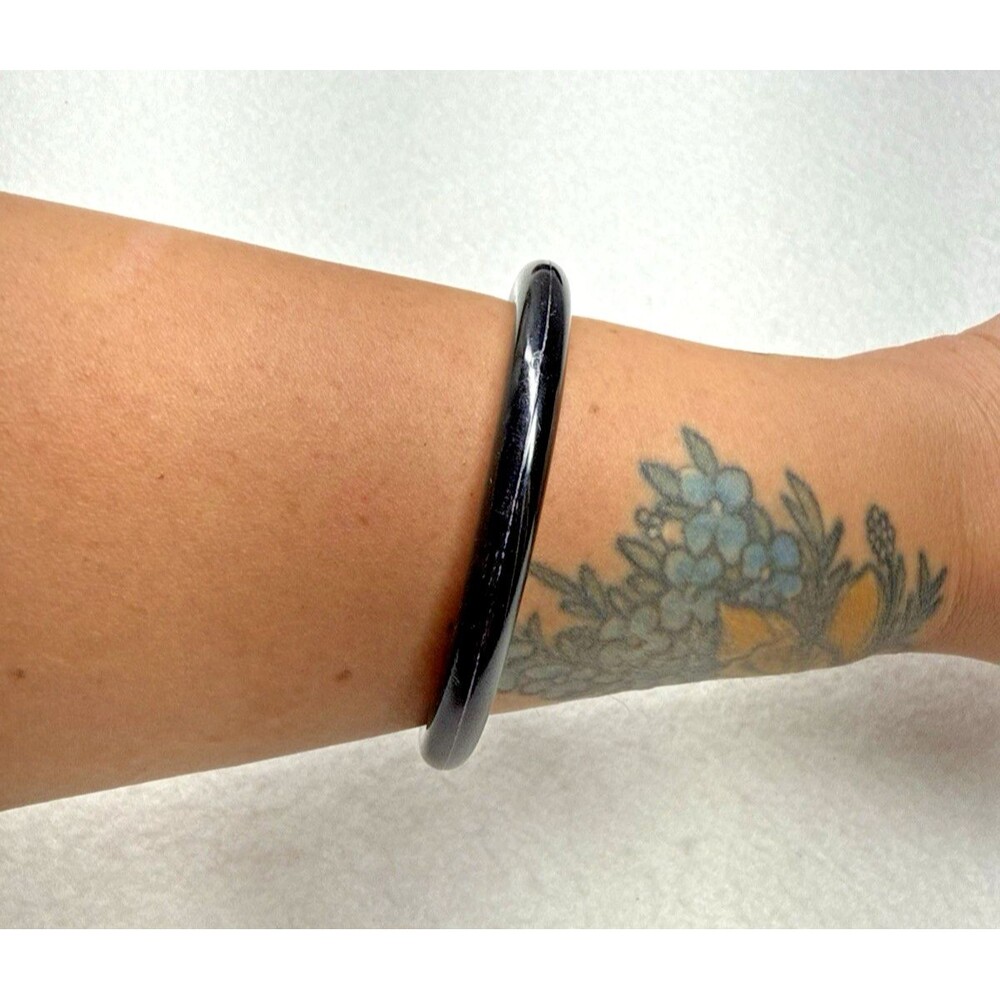 Black Bangle Bracelet Made in Germany Thin Plastic Stackable Retro Jewelry Vtg